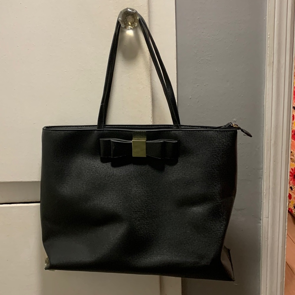 Merona Black Tote Bag with Bow Accent